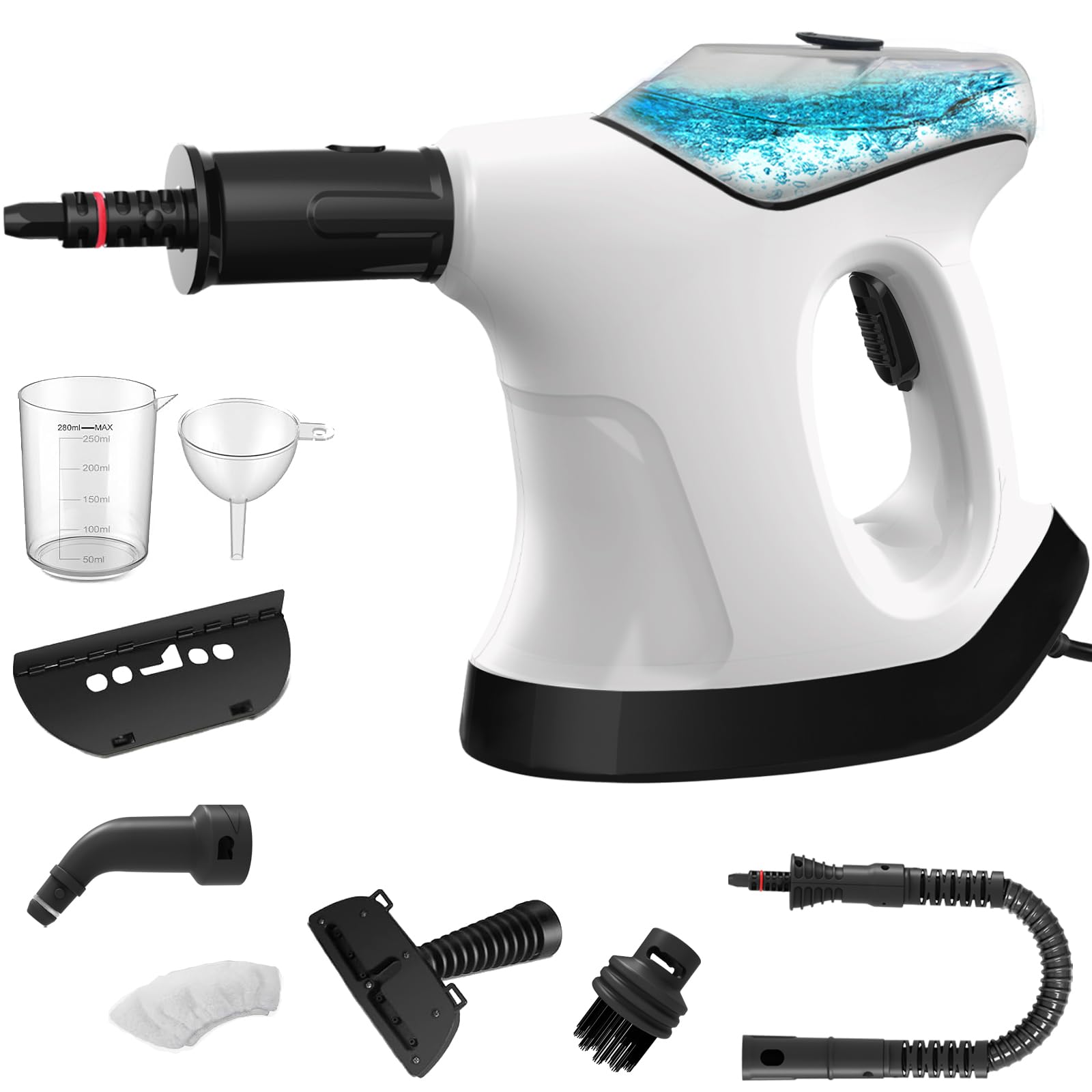 Photo 1 of Handheld Steam Cleaner, 10S Immediate Heat Hand Held Steam Cleaner for Home, with Visualized Large Water Tank & 9 PCS Accessories & Safety Lock, for Window,Car,Kitchen,Couch,Floor (WHITE+BLACK)
