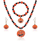 boderier Halloween Beaded Choker Pumpkin Pendant Necklace with Pumpkin Drop Earrings Bracelet Sets Jewelry