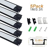 Jirvyuk Aluminum Profile, 5 Pack 1m/3.3ft U-Shape LED Aluminum Channel ...