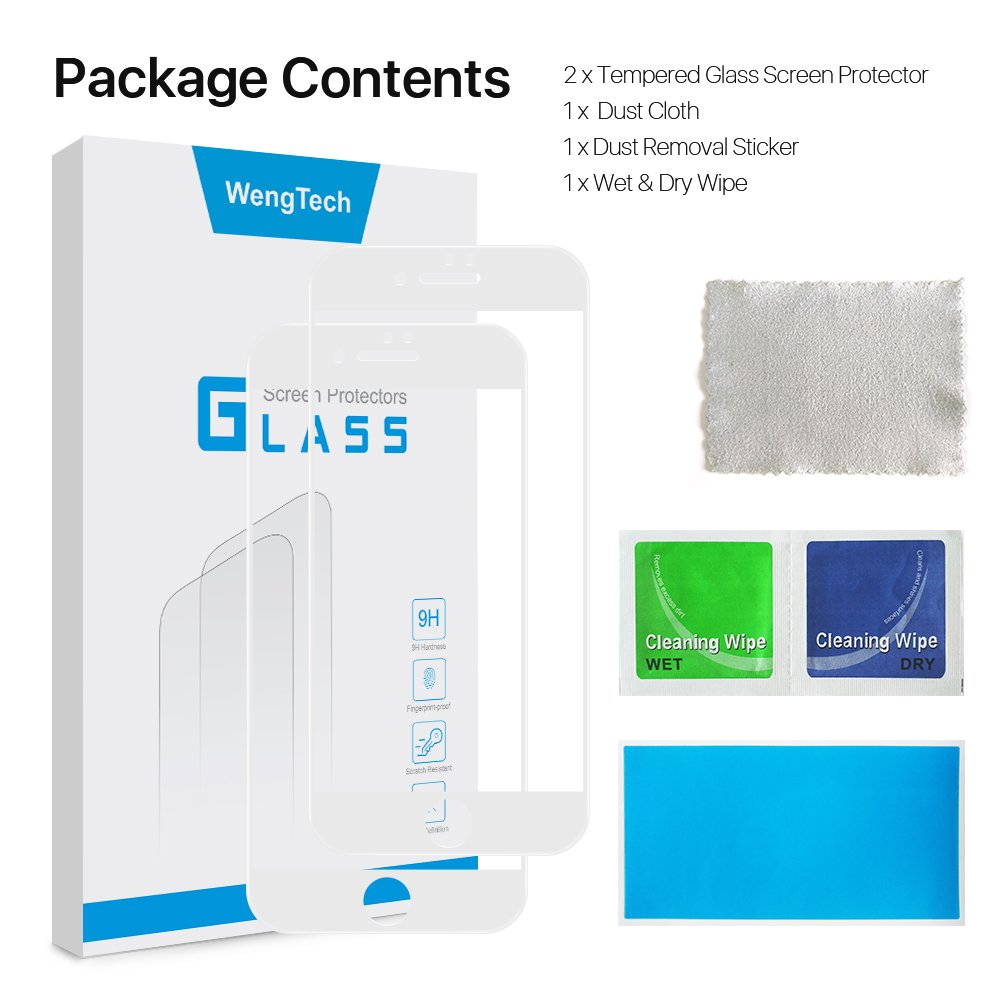 iPhone 8 Plus 7 Plus Screen Protector, WengTech 3D Curved 9H Hardness Bubble Free Anti-Scratch Touch Sensitive Tempered Glass Screen Protector Film for iPhone 8 Plus iPhone 7 Plus 5.5 inch (White, 2 Pack)