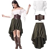 Renaissance Costume Women Medieval Pirate Dress Skirt Shirt Corset Gloves Victorian Ren Faire Outfit for Halloween
