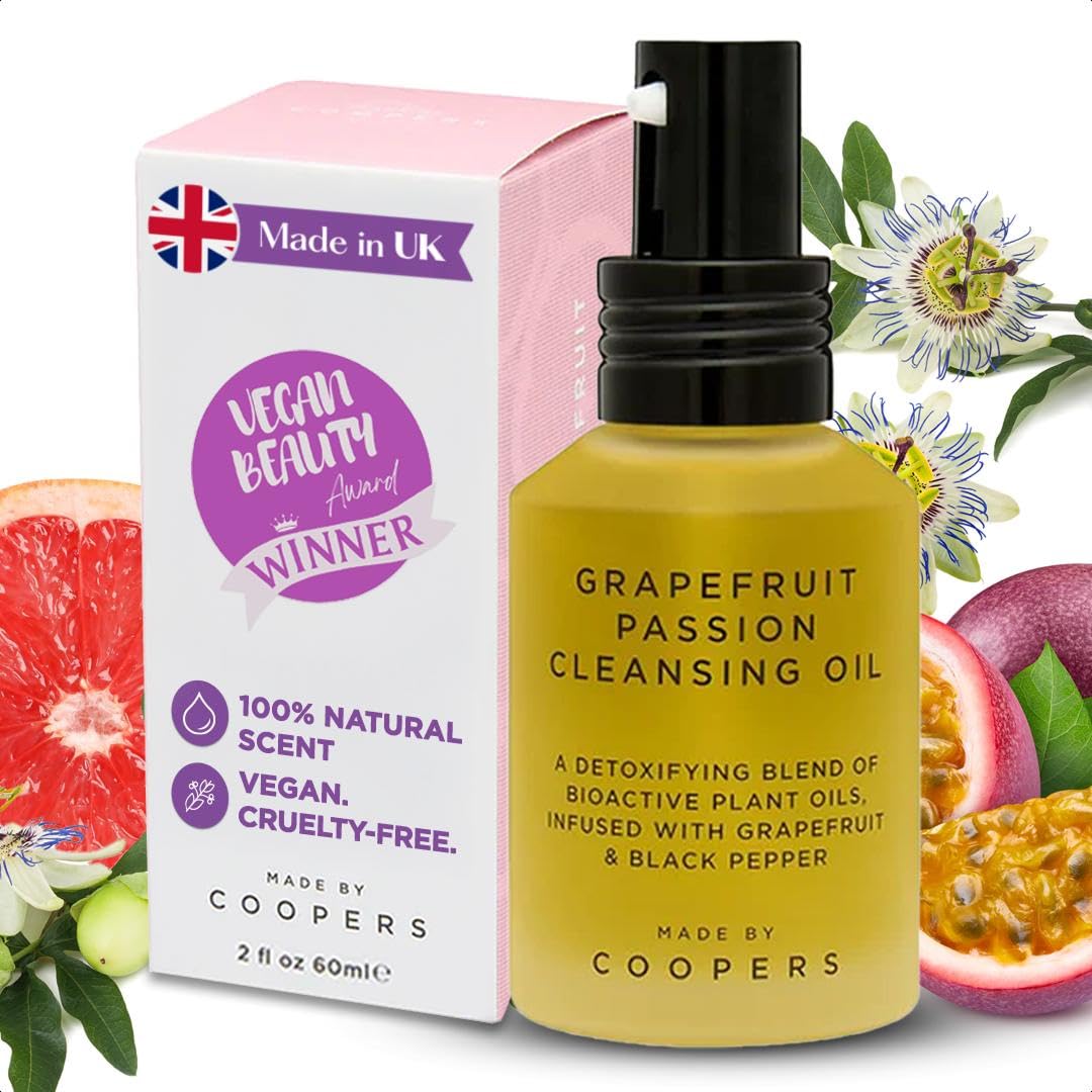 Made by Coopers Grapefruit Passion Cleansing Oil | Natural Oil Cleanser with Passion Flower, Jojoba & Grapefruit | Gently Removes Makeup & Impurities | Vegan & Cruelty Free | 60ml