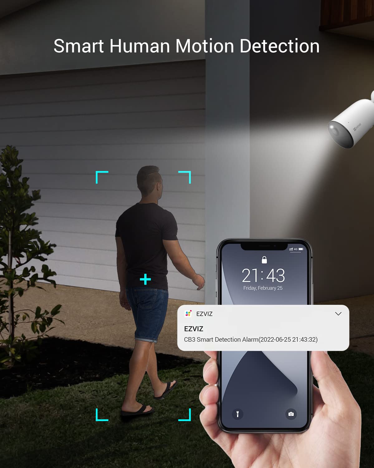 EZVIZ 2MP Battery Surveillance Camera, Wireless WLAN IP Outdoor Camera with 5200 mAh Battery, AI Person Detection, Colour Night Vision, 2-Way Audi, CB3 Kit with Solar Panel