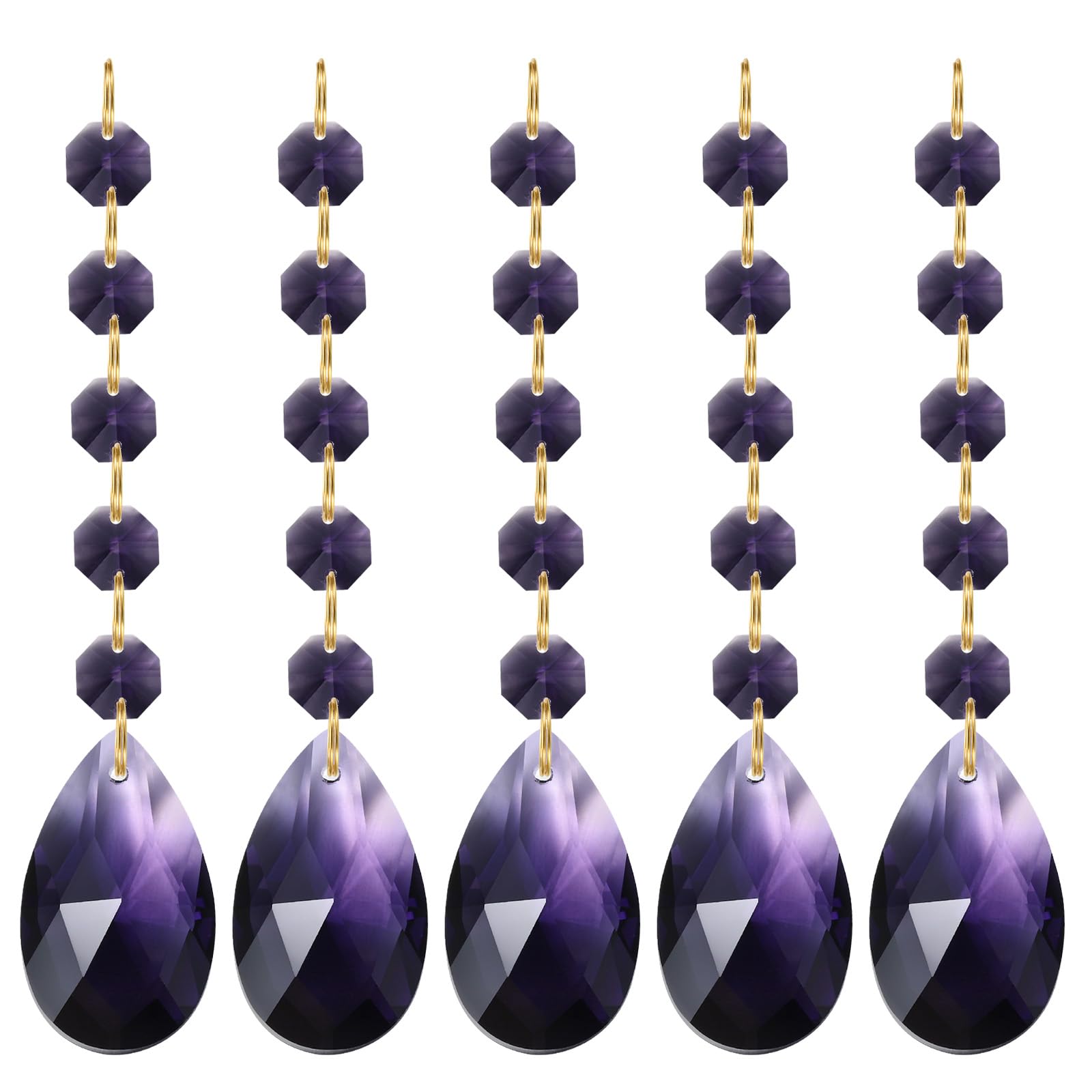 PATIKIL Teardrop Crystal Chandelier Pendants Beads, 5 Pack 135mm Length 38mm Chandelier Prisms Parts Ornaments Hanging Beads for DIY Arts Crafts Decoration, Dark Purple