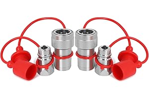 Hoqqf 2Sets 1/2'' Ag Hydraulic Quick Connect Couplers with Dust Caps, ISO 5675 Pioneer Poppet Style, 1/2" NPT Thread