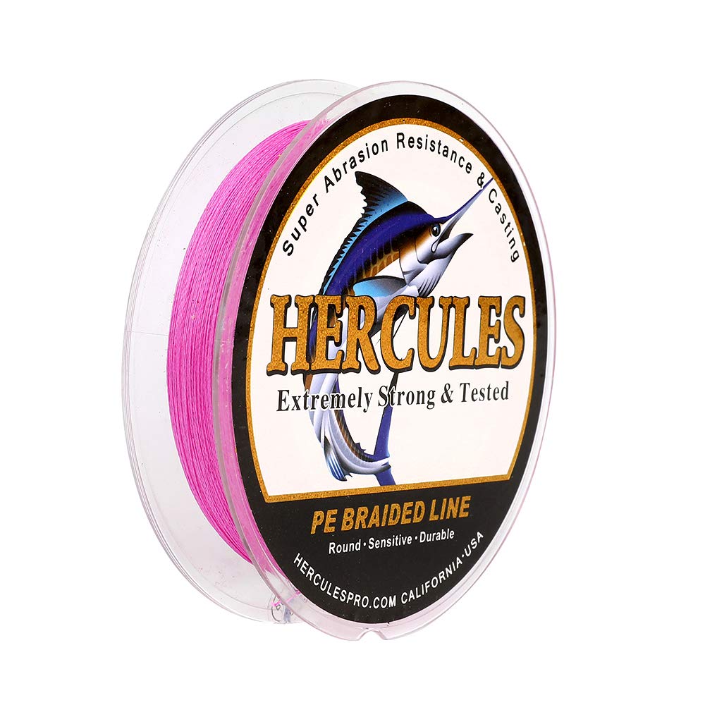 Hercules Super Strong 500M 547 Yards Braided Fishing Line 15 LB Test for Saltwater Freshwater PE Braid Fish Lines 4 Strands - Pink, 15LB (6.8KG), 0.16MM