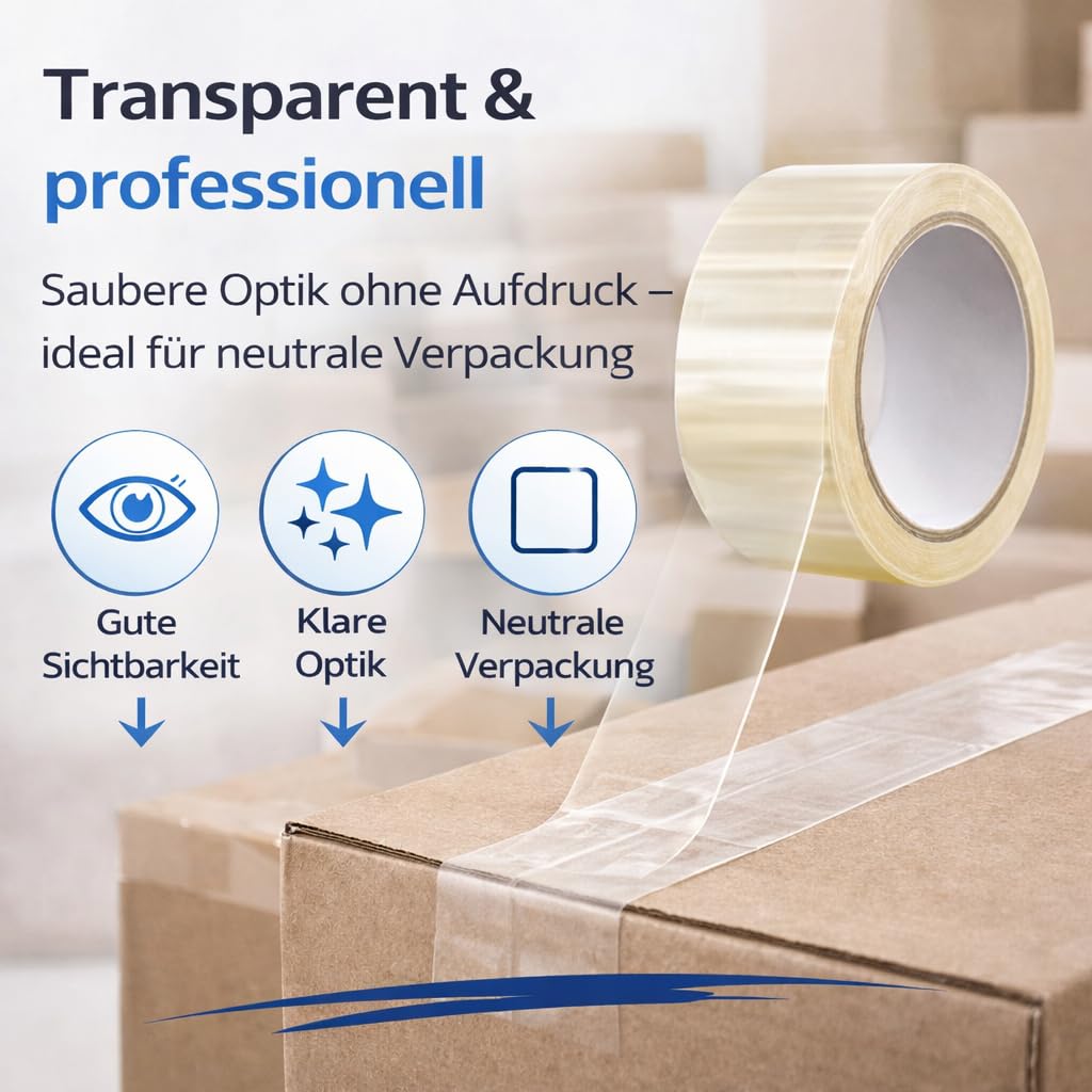 toolmate 6x Klebeband transparent 66 m – extra stark & leise – Packband/Paketband/Verpackungsband für Pakete & Kartons – geeignet für Abroller (6) 7