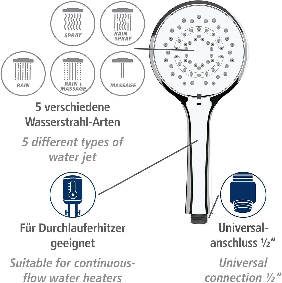 Wenko Watersaving Shower Head, 23995100, Chrome, diameter 11 cm - Image 5