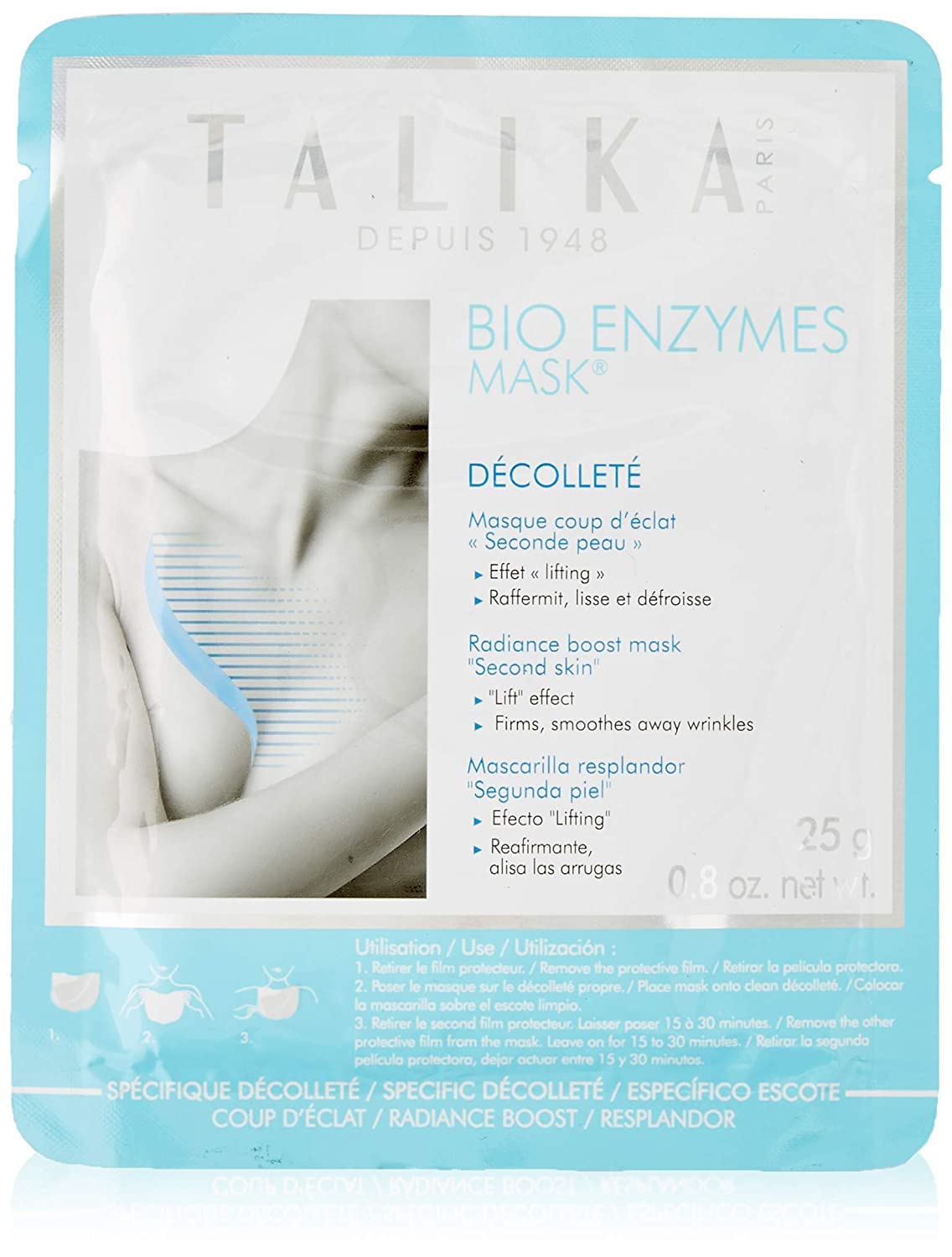 Talika Bio Enzymes Mask Décolleté - Lifting Biocellulose Neckline Mask - Smoothing Sheet Mask for the Décolleté - Second Skin Effect Beauty Mask