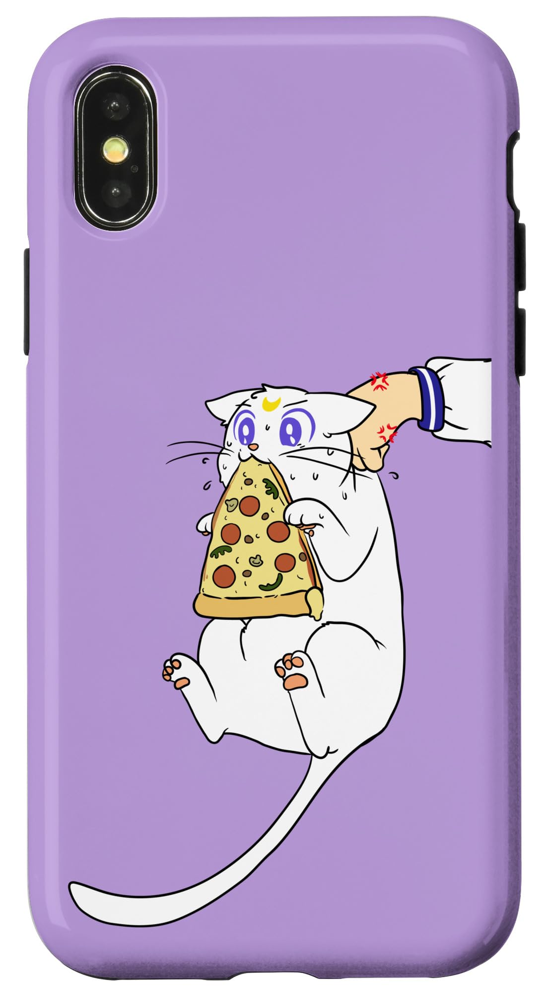 iPhone X/XS Kawaii Cat Luna Loves Pizza, Delicious Pepperoni Pizza Slice Case