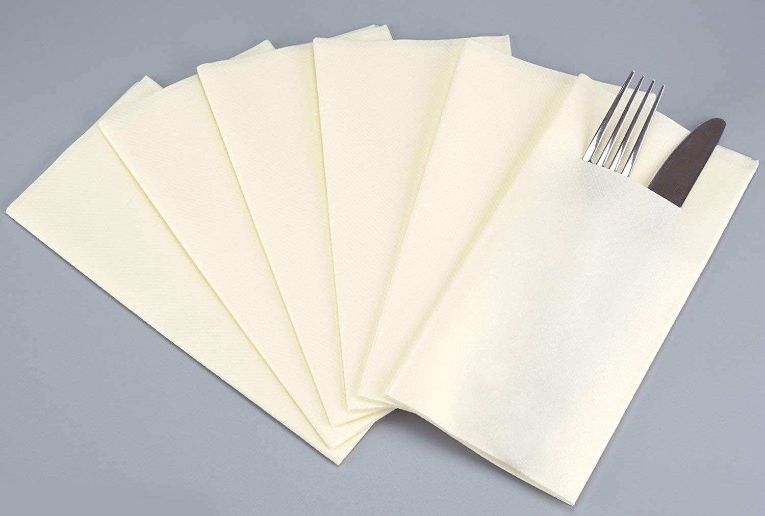 finemark Pack of 75 Cutlery Napkins Cream Ivory 40 x 40 cm Fabric-Like with Slot for Cutlery Disposable Napkins Folded as Cutlery Pockets Dinner Wedding