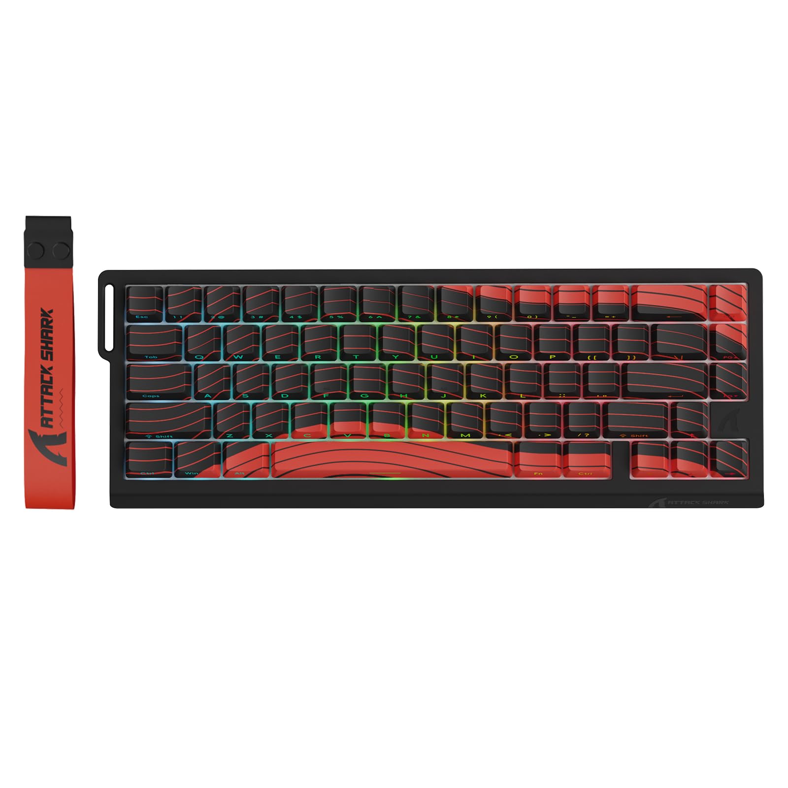 ATTACK SHARK X68 PRO HE Wireless Rapid Trigger Gaming Keyboard with Adjustable Actuation,8K Polling Rate,Hall Effect Magnetic Switch,Hot-Swap,RGB Backlit,BT/2.4GHz/Wired,for FPS Games-Black&Red