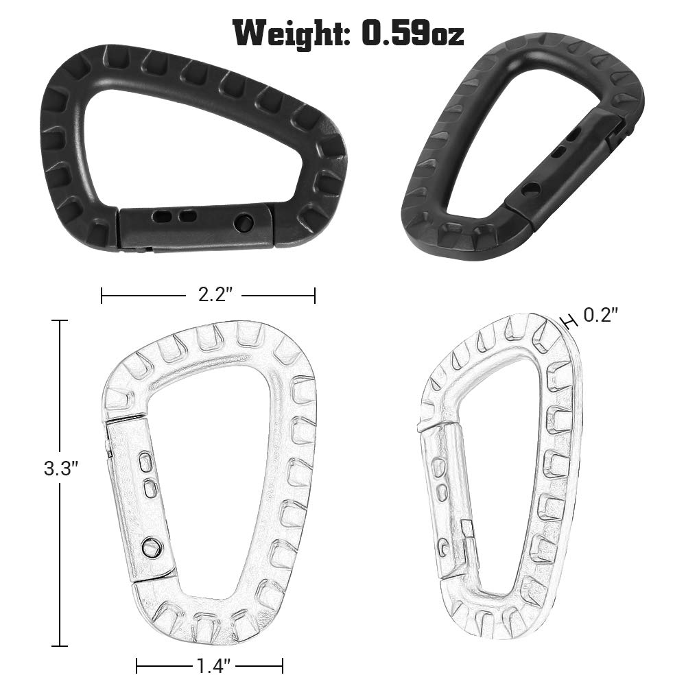 DONGKER 12/21 Pieces Tactical Gear Clip Molle Attachments for D-Ring Carabiner Clip Grimlock Molle Webbing Key Ring Strap Web Dominator Buckle Elastic Strings (13 PCS)