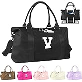 Dance Gym Duffel Bag Gifts for Girls Teen,Personalized Initial Travel Weekender Bag Cute Overnight Carry On Cheer Dance Duffle Bagfor Women,Sports Travel Monogram Birthday Christmas Gifts(Letter V)