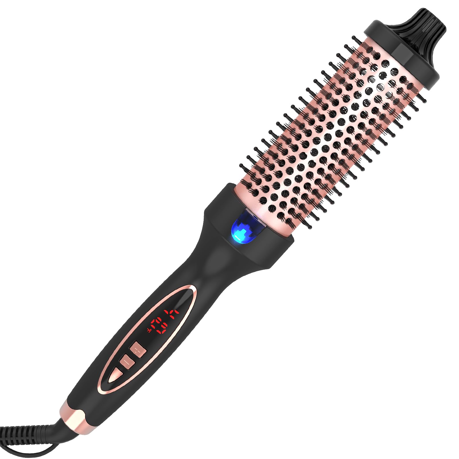 Curling Iron Thermal Brush 1.5 Inch Dual Voltage Travel-Friendly with Digital Display Temperature Ceramic Tourmaline Ionic Quick Heated Round Bush Suitable for Medium and Long Hair (Blacka and Gold)