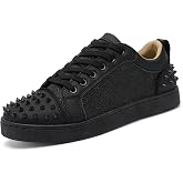 LSHWCIFT Men's Punk Studded Lace Up Sneakers with Metal Rivets &amp; Fabric Upper - Breathable Low Top Casual Shoes for Street Style Nightlife and Everyday Wear