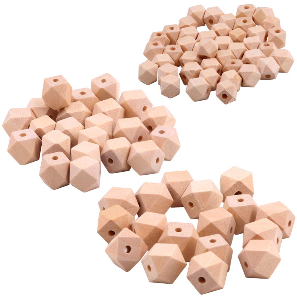 Ianulus Natural Geometric Wooden Beads, 120 Pieces, Hemu, Octagonal, DIY Craft Beads, Unpainted, 3 Sizes (10mm, 12mm, 14mm), For Jewellery Making, Craftsm, Decorations