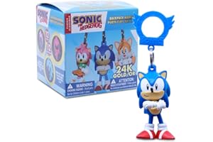 JUST TOYS LLC Sonic The Hedgehog Glow & Gold Backpack Keychain S4 – Classic Collectible Hanger, Glow‑in‑The‑Dark + 24K Gold‑Plated Variants, 2.5″ Figure, Official SEGA Licensed Gift for Kids & Fans