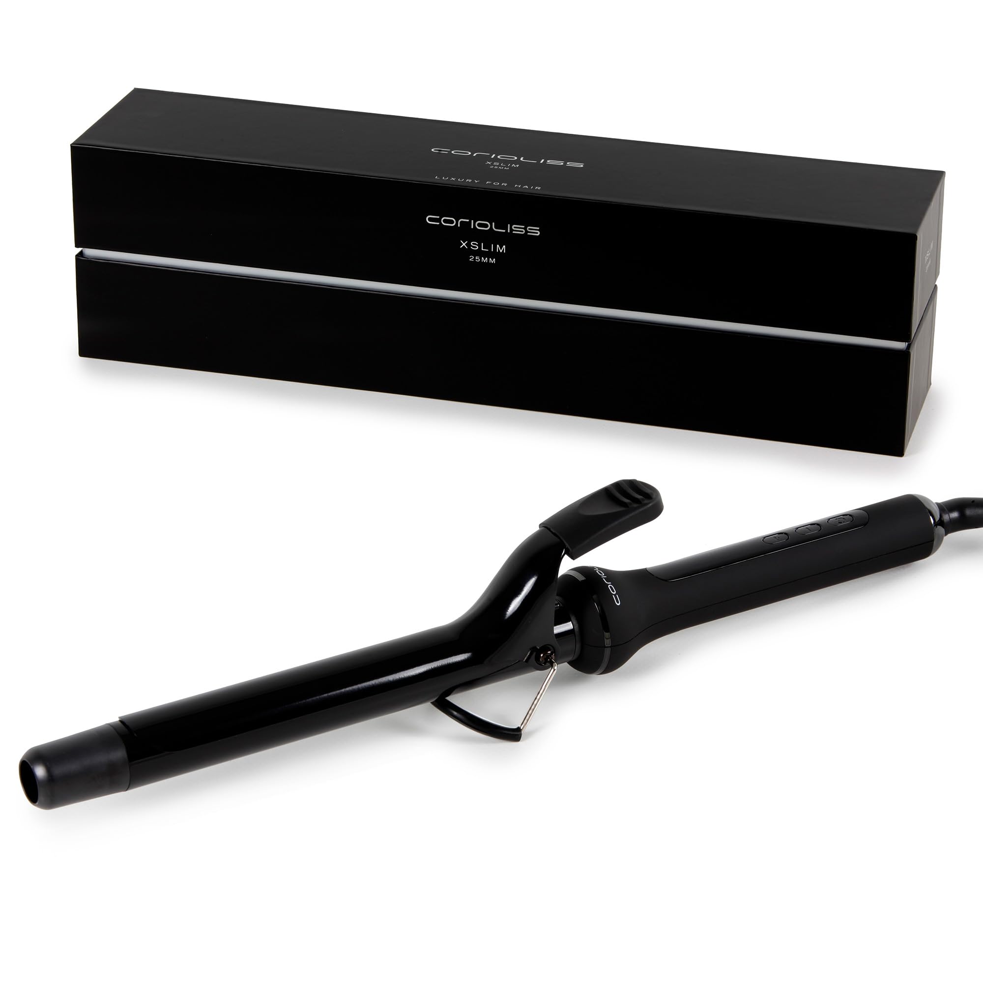 Corioliss X-Slim Hair Curler | Professional Ceramic & Tourmaline Barrel | Digital Temperature Control 80°C-210°C | Fast Heating | Long Barrel Easy Styling | 360° Swivel Cord | Auto Shut-Off | 25 MM