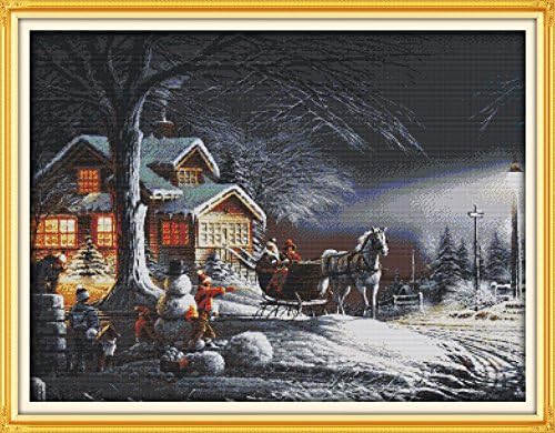 Stamped Cross Stitch Kits 14CT DIY Needlework 71×56 cm Painting Craft Needlepoint Pattern Embroidery Design (Winter Snow)