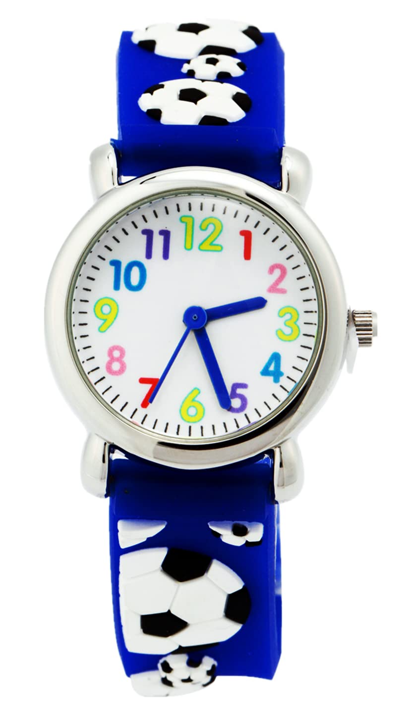 Mixe Time Teacher Boys Girls Children Kids Analog Wrist Watch Cartoon 3D Band Environment Friendly Silicone (Football - Blue) — image 1