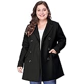Agnes Orinda Women's Plus Size Notched Lapel Double Breasted Long Coat