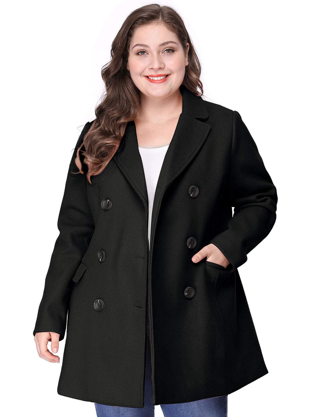 Photo 1 of Agnes Orinda Women's Plus Size Notched Lapel Double Breasted Coats 2X Black