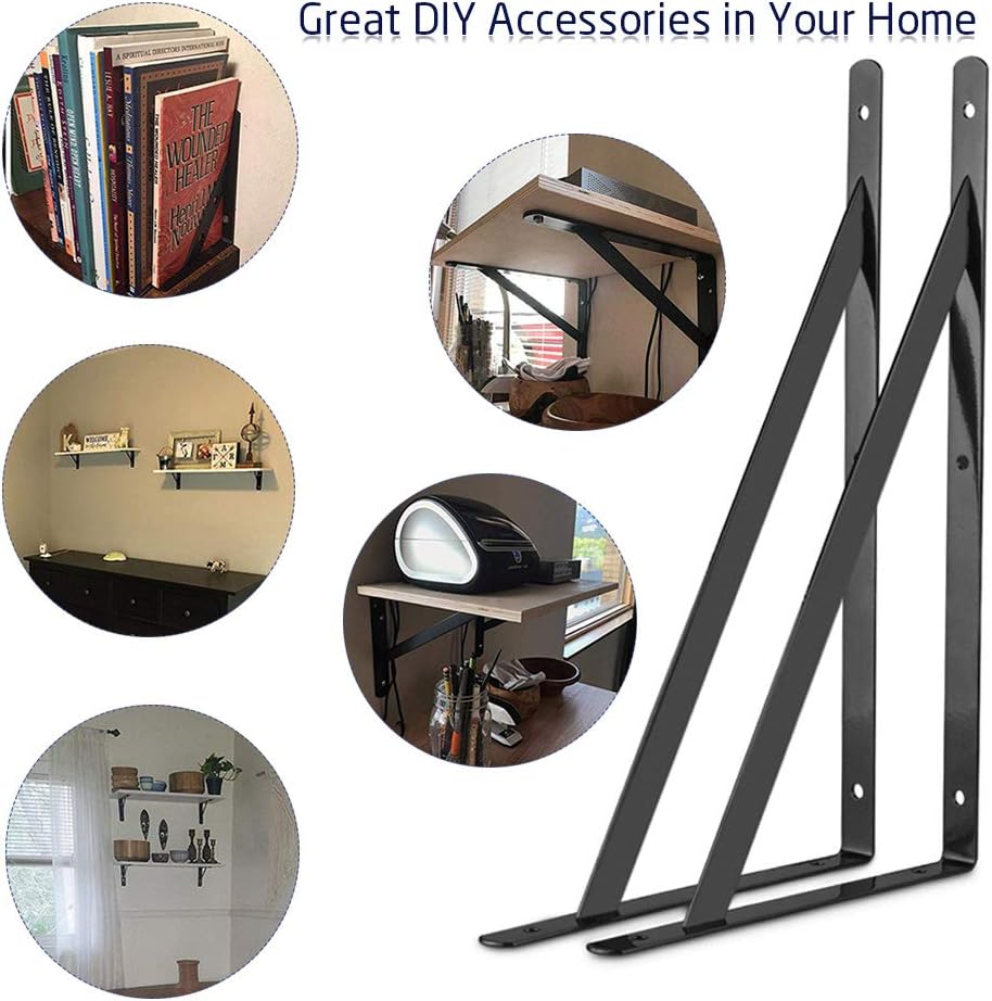 ORIGA 6 Pack 8" shelf brackets, Heavy Duty Black Floating Shelve Triangle Shelf Brackets 90 Degree Shelf Supporter Right Angle Wall Mount Bracket: Home Improvement
