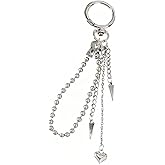 Metal Chain Heart Pendant Y2K Keychain Wristlet Punk Tassel Silver Bag Charms Car Key Chain Women Beaded Heart Purse Charms For Handbags Cute Keychains For Backpacks Aesthetic Keychain Accessories