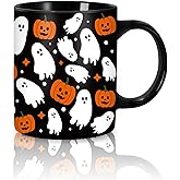 Whaline Halloween Mug Ghost Pumpkin Coffee Mug Black White Orange Ceramic Drinking Mugs for Halloween Party Supplies Table Centerpieces, 12oz