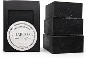 Activated Charcoal Soap Bar (3-Pack) for Sensitive Skin - Fragrance-Free, Unscented Face & Body Soap - For Oily & Acne-Prone 