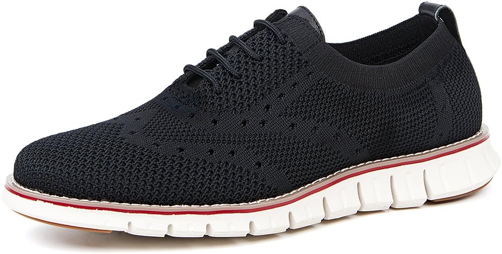 LAOKS Men's Mesh Sneakers Wingtip Oxford Lightweight Breathable Walking Shoes (Black)
