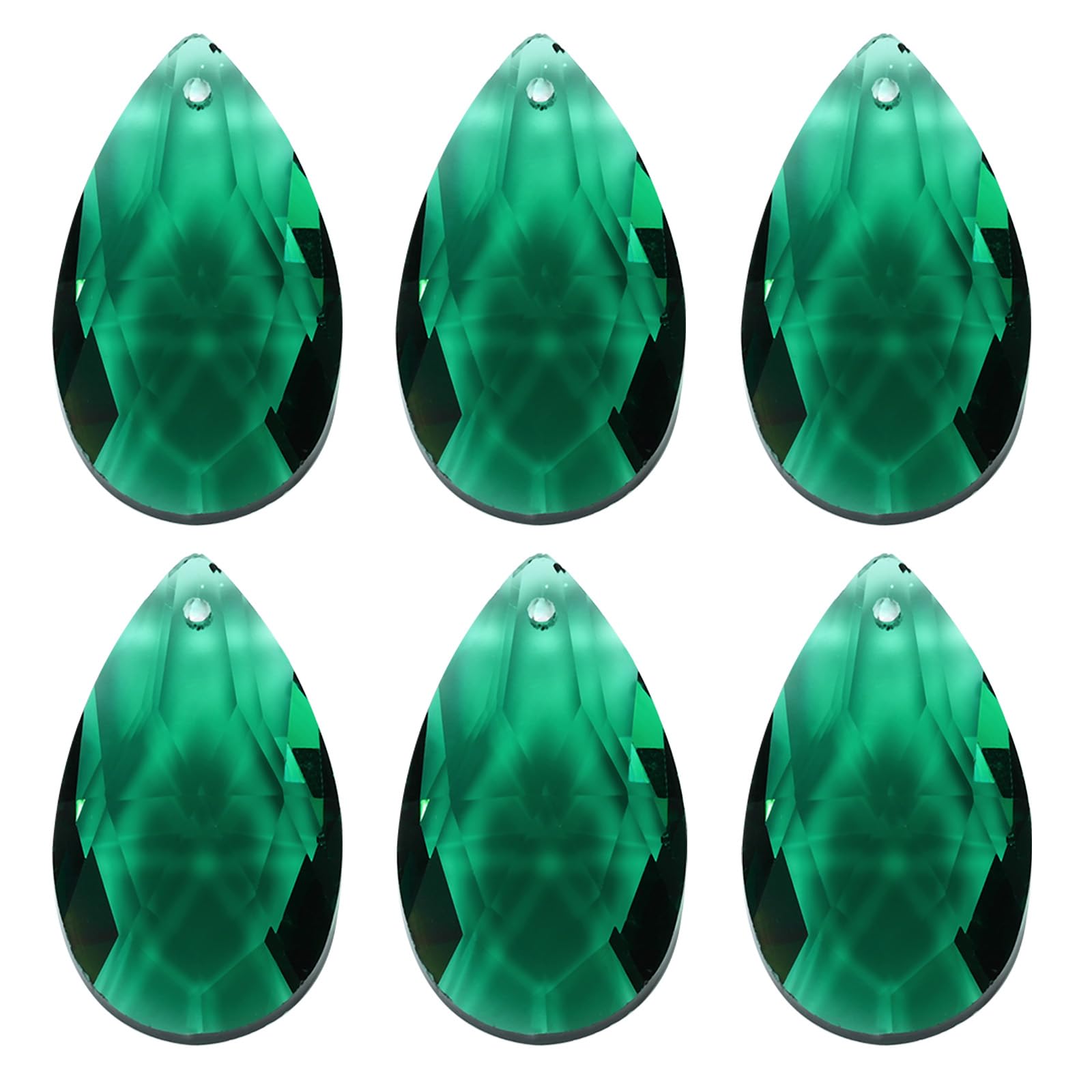 PATIKIL K9 Crystal Pendants Teardrop Beads, 6 Pack 38mm Chandelier Prisms Parts Hanging Beads DIY Lamp for Arts Crafts Decoration, Dark Green