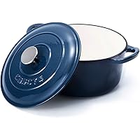 Carote Enameled Cast Iron Dutch Oven With Stainless Steel Knob and Loop Handles, 3.8 Quart, Blue
