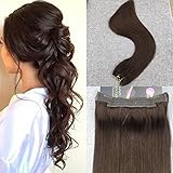 Moresoo Flip on Hair Extensions Halo Human Hair 18 Inch Darkest Brown 80 Grams Wire Hair Extensions Human Hair #2 Hair Extensions Remy Human Hair