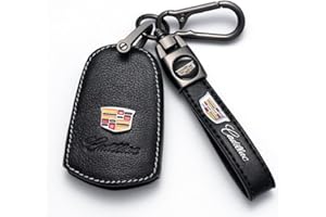 FORTUNLLA Leather Key Cover Holder Key Fob Cover Replacement for Cadillac Genuine Leather Key fob Cover 2015-2018 Smart Remote Key Case Accessories (6 Buttons)