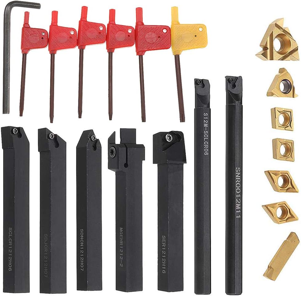 Kit Tournage 21 Pièces Porte-outil 12mm - Avec Inserts Carbure Et Clés, Pour Tour à Métaux