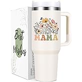 Lifecapido Mama Gifts, Mama 40oz Tumbler with Handle, Birthday Mothers Day Christmas Gifts for Mom Mother, Creamy