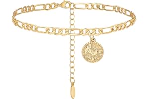 LCHERRY Gold Plated Anklets for Women Dainty Zodiac Constellation Anklet Zodiac Sign Disc Ankle Bracelet 14K Real Gold Plated Anklets for Women Valentine's Day Gifts for Women