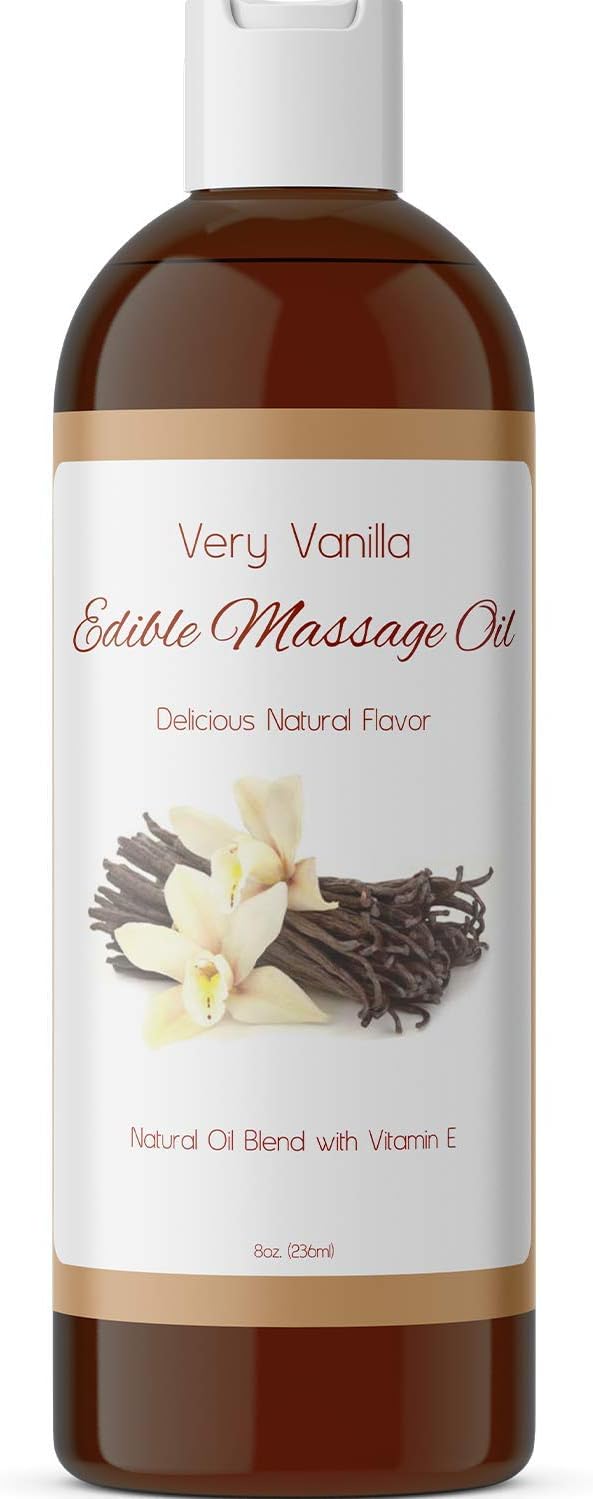 Edible Massage Oil Muscle Relaxer - Vanilla Body Oil and Sensual Massage Oil for Couples Massage - Anti Aging Sweet Almond Oil Body Moisturizer with Aromatherapy Oils for Scented Oil Back Massage: Health & Personal Care