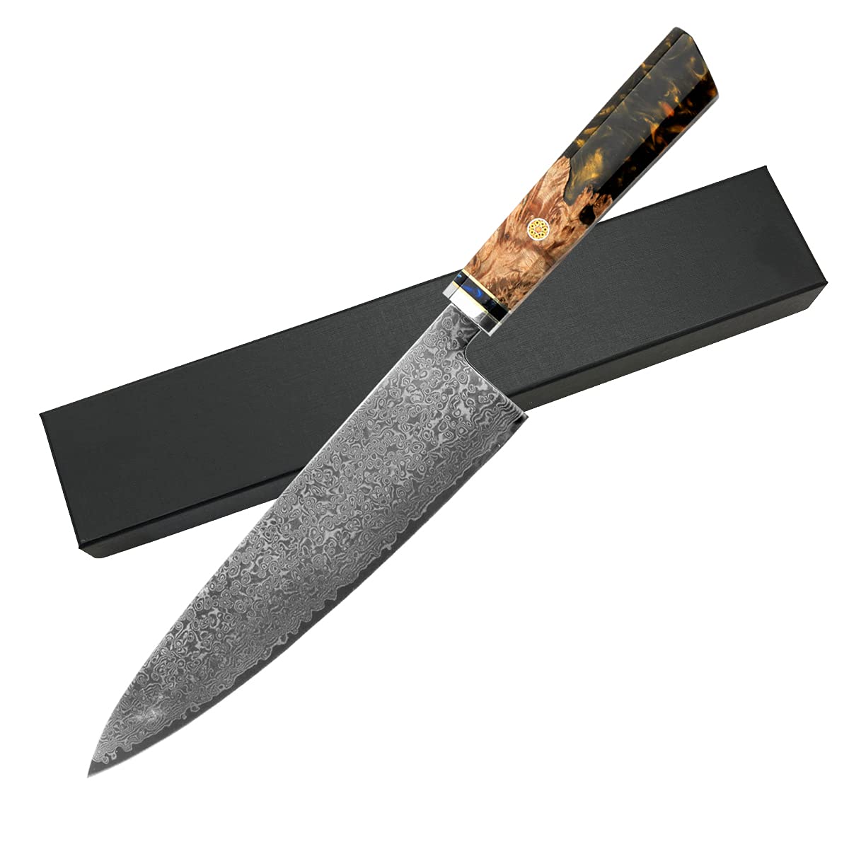 Photo 1 of 8 Inch Kiritsuke Knife Unique stablized wood Resin handle Damascus Vg10 67 Layers Japanese Stable Wood Chef Knives with Sheath (8.5”gyuto knife)