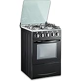 20" LPG Gas Stove - Equipped with 4 coil burners and Stainless Steel 50L Oven (Black: Automatic ignition)