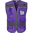 TCCFCCT Safety Vest for Men Women 9 Pockets High Visibility Reflective Safety Vest, Hi Vis Construction Vest with Reinforced Sewing, Durable to Use, Meets ANSI/ISEA Standards, (Purple, X-Large)