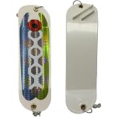 Salmon Frenzy 8 Inch Salmon Flasher, White Glow Series, UV Blue Green Holographic Finish, for Trolling Salmon, Steelhead, and Lake Trout