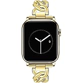 JR.DM Gold Watch Bands for Women Compatible with Apple Watch Band 38mm 40mm 41mm 42mm (S10) Adjustable Metal Band Cowboy Steel Single Chain Bracelet for iWatch Series 10/9/8/7/6/5/4/3/2/1/SE (No Case)