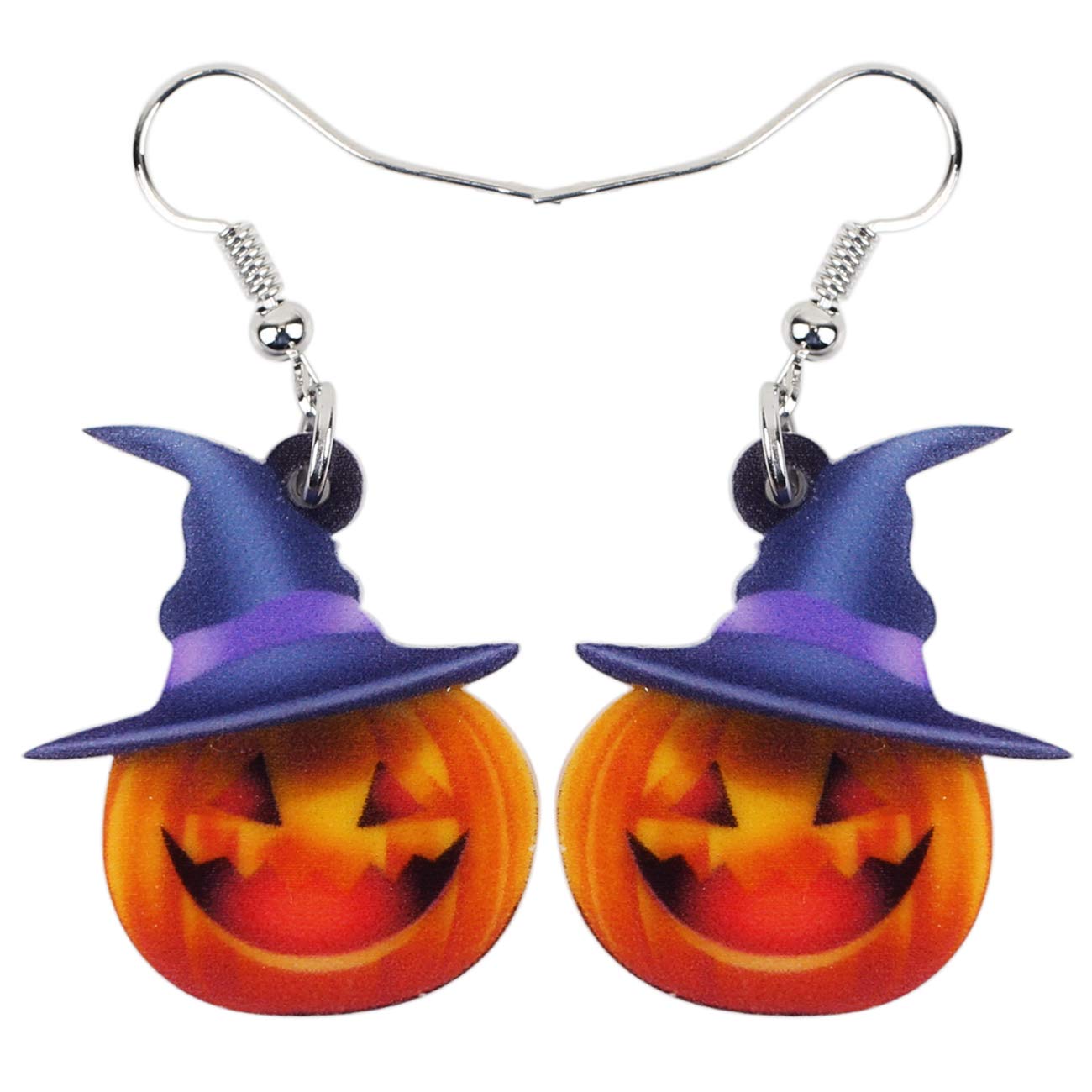 Bonsny Halloween Black Cat Pumpkin Earring Dangle Drop Fashion Jewelry For Women Girls Charms (Purple)