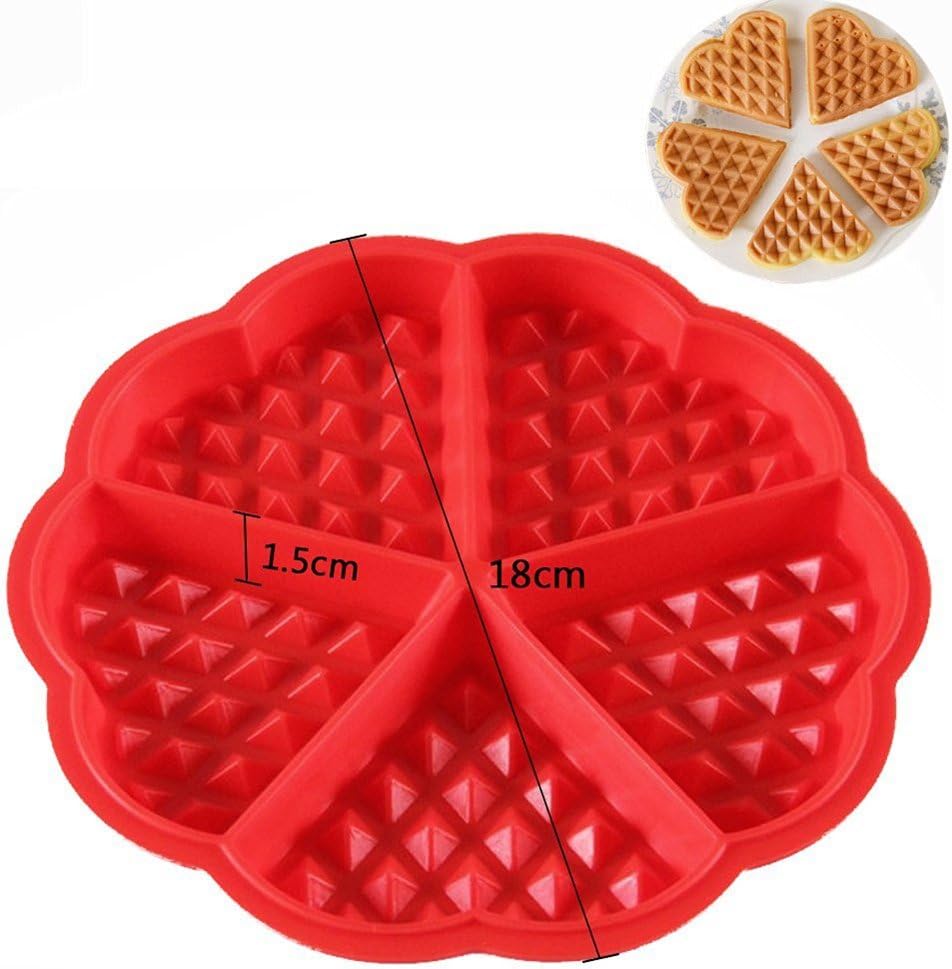 TPgoBuy Heart Shaped Silicone Waffle Baking Mold 5-Cavity Pancake Non-Stick DIY Baking Decoration Tools ,Red