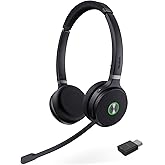 Yealink WH62 Portable Wireless Headset with DECT Dongle, 393 ft,Teams, Zoom Skype Certified, Office Work Headphones with 2X Noise Cancelling Mic, 13H Call Time, (Computer, Desk Phone)