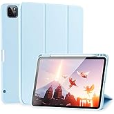 SIWENGDE Cases for iPad Pro 12.9 Case 6th/5th/4th Generation (2022/2021/2020) with Pencil Holder [Apple Pencil Wireless Charging] Soft TPU Smart Tri-fold Stand Protective Cover(Light Blue)