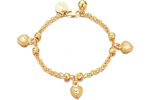 Ethlyn Bracelets for little girls 18K Gold Plated Cuban Link Chain Bracelets Bells Dangle Charms Little Girls Jewelry